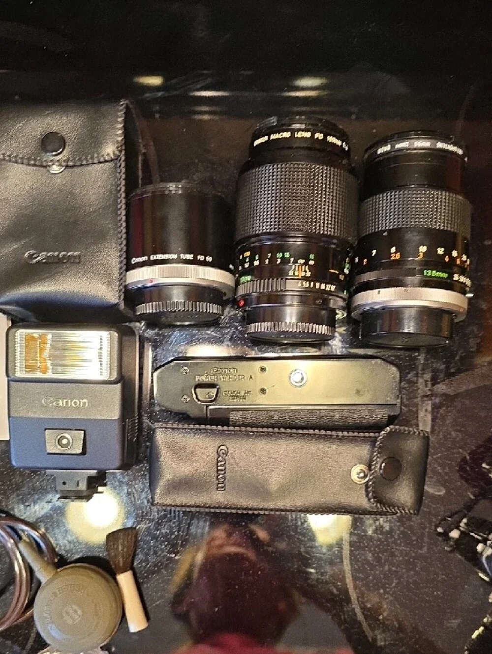 Canon FD100mm f/4 Camera Kit with Black and Silver Bodies & Lenses Vintage